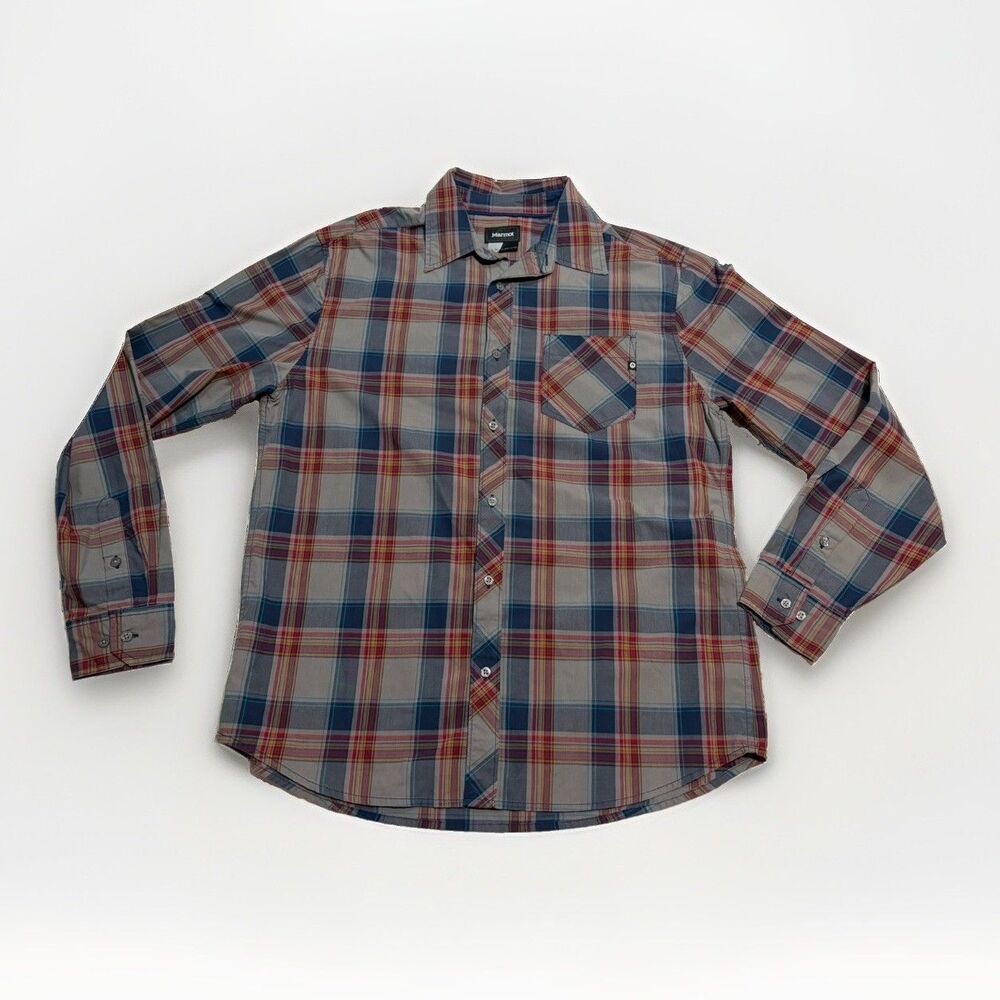 Marmot Button Up Shirt Mens Size Large Blue Organic Cotton Hiking Lumberjack